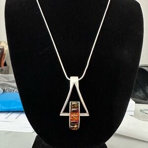 Elegant Sterling Silver and Amber Pendant Necklace